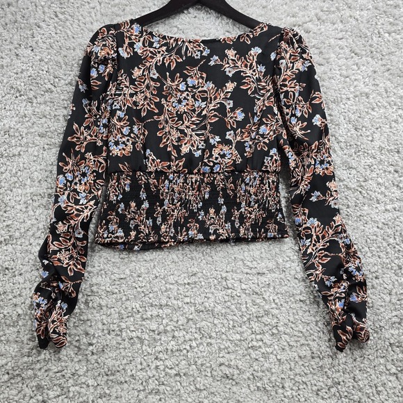 Free People Santiago Women Floral Smocked Top Size Small Long Sleeve Boho Grunge - Picture 8 of 12